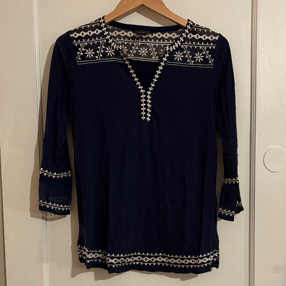 Navy Blue Embroidered Tunic